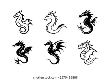 Set of Dragon Tattoos silhouette 