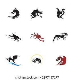 set of Dragon vector icon illustration design logo template