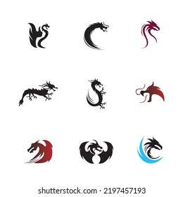 set of Dragon vector icon illustration design logo template