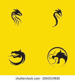 set of Dragon vector illustration design logo template on yellow background