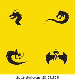 set of Dragon vector illustration design logo template on yellow background