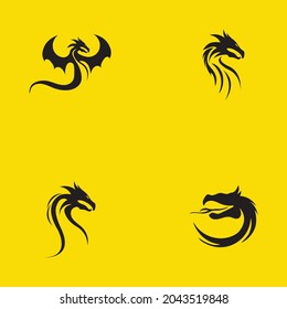 set of Dragon vector illustration design logo template on yellow background