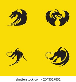 set of Dragon vector illustration design logo template on yellow background