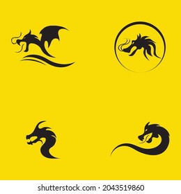 conjunto de plantillas de logotipo de diseño de ilustración de vector Dragon sobre fondo amarillo