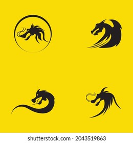 set of Dragon vector illustration design logo template on yellow background
