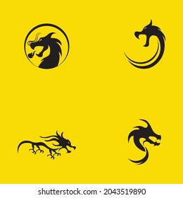 set of Dragon vector illustration design logo template on yellow background