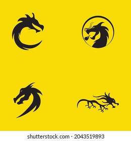 set of Dragon vector illustration design logo template on yellow background