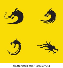 set of Dragon vector illustration design logo template on yellow background