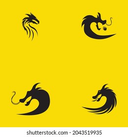 set of Dragon vector illustration design logo template on yellow background