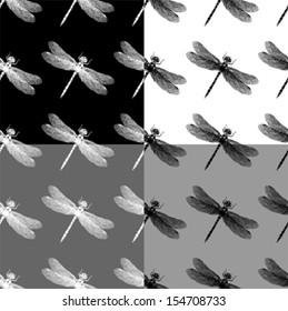 Set of dragonflies seamless pattern 