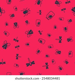 Set Dragonfly, Beetle bug, Clothes moth and Spider in jar on seamless pattern. Vector