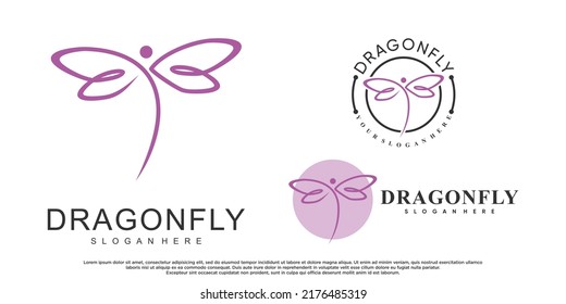 Set of dragonfly logo design with creative concept Premium Vector