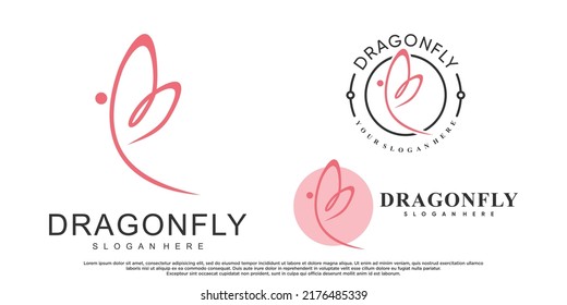 Set of dragonfly logo design with creative concept Premium Vector