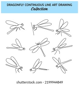 Juego de libélula de un plano de línea continua. Decoración cuidada con elementos dibujados a mano. Ilustración vectorial de estilo minimalista sobre fondo blanco.