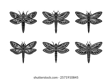 Set of dragonfly vector silhouette illustration