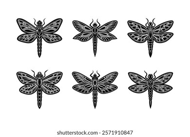 Set of dragonfly vector silhouette illustration