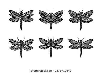 Set of dragonfly vector silhouette illustration