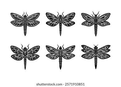 Set of dragonfly vector silhouette illustration