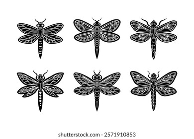 Set of dragonfly vector silhouette illustration