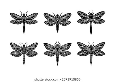 Set of dragonfly vector silhouette illustration