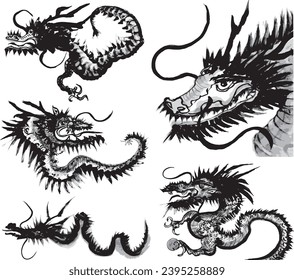 Juego de dragones. ilustración de trazo de pincel. ilustración dibujada a mano.