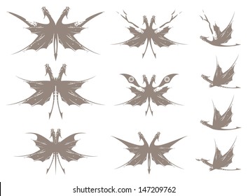 Set of dragons butterfly symbols in a retro style