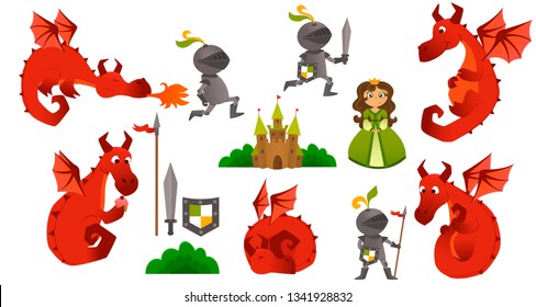 Set with dragons, knights, princess