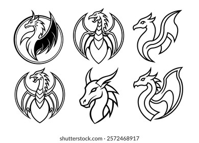 Set of dragons shillouette vector illustrations