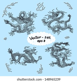 Set of Dragons. Vector illustration.