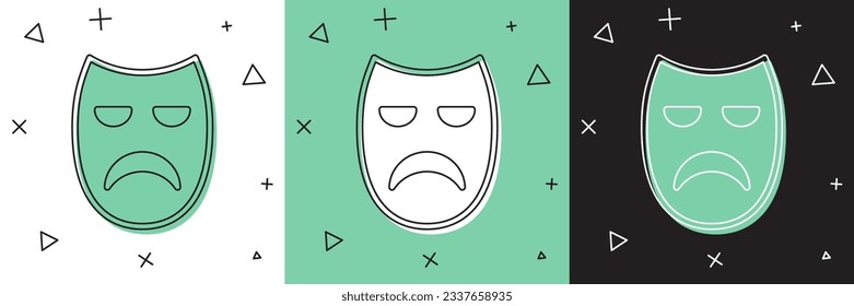 Set Drama theatrical mask icon isolated on white and green, black background.  Vector