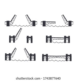 set of drawbridges. flat simple outline illustration