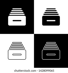 Set Drawer with documents icon isolated on black and white background. Archive papers drawer. File Cabinet Drawer. Office furniture.  Vector Illustration