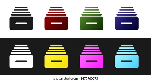 Set Drawer with documents icon isolated on black and white background. Archive papers drawer. File Cabinet Drawer. Office furniture.  Vector Illustration