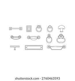 Set of drawer handle outline vector flat illustration design