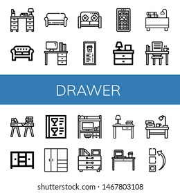 Set of drawer icons such as Desk, Sofa, Menu, App drawer, Bedside table, Closet, Drawers , drawer
