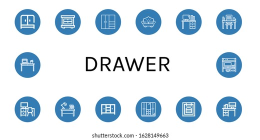 Set of drawer icons. Such as Wardrobe, Closet, Sofa, Desk, Menu , drawer icons