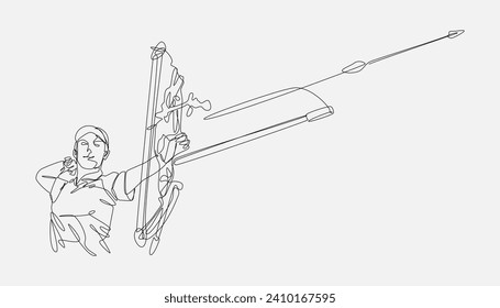 set of drawing of archer in continuous one line drawing style. editable stroke. archery sport. vector illustration