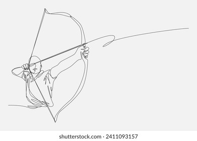 set of drawing of archer in continuous one line drawing style. editable stroke. vector illustration