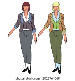 Set for drawing business ladies. Vector illustration.