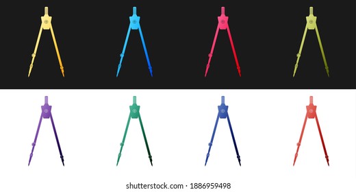 Establecer el icono de brújula de dibujo aislado en fondo blanco y negro. Signo de brújula. Herramientas educativas y de dibujo. Instrumento geométrico. Señal de educación. Vector.