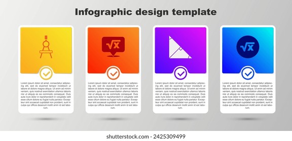 Set Drawing compass, Square root of x glyph, Angle bisector triangle and . Business infographic template. Vector