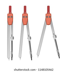 Set of Drawing compasses for draftsmanship, Geometric measuring tool, for teaching descriptive geometry and drawing of circles and roundings for draftsmen. Vector illustration