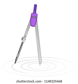 Set of Drawing compasses for draftsmanship, Geometric measuring tool, for teaching descriptive geometry and drawing of circles and roundings for draftsmen. Vector illustration