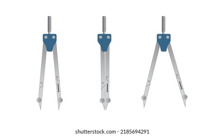 Set of Drawing compasses for draftsmanship, Geometric measuring tool, drawing of circles and roundings for draftsmen. Vector illustration