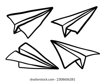 set of Drawing cute paper airplane.