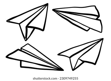 set of Drawing cute paper airplane.