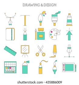 Set of drawing and design icons in modern thin line style