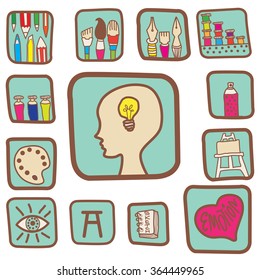 set of drawing equipment icon vector color