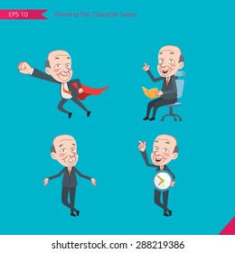 Set of drawing flat character style, business concept ceo activities - business hero, Question,  time management, Knowledge