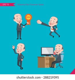 Set of drawing flat character style, business concept ceo activities - victory award, flying, good, calling